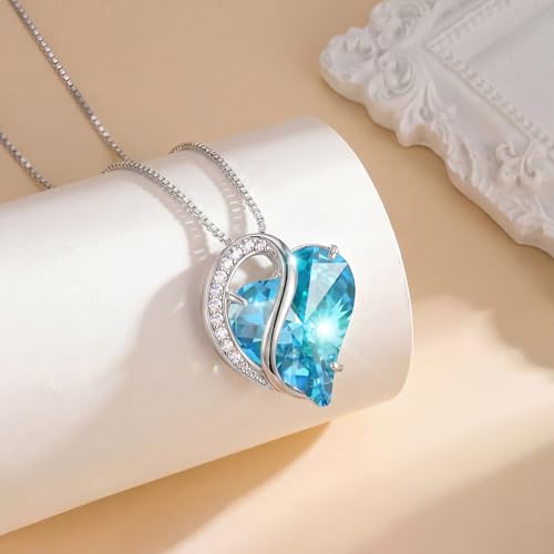 Crystal Heart Necklace for Women - Quietrose Faceted Crystal Heart Pendant with Sparkle Accents, Silver-Tone Curved Frame, 0.85" x 0.73", 18+2" Adjustable Chain, Elegant Gift for Her - color: Turquoise - Heart of Freedom