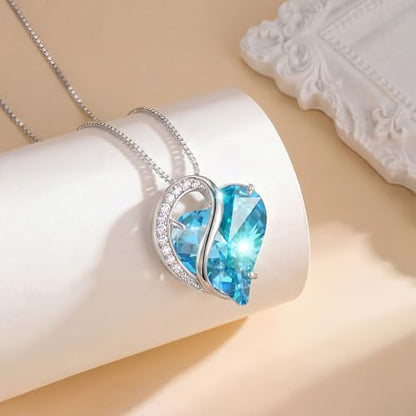 Crystal Heart Necklace for Women - Quietrose Faceted Crystal Heart Pendant with Sparkle Accents, Silver-Tone Curved Frame, 0.85" x 0.73", 18+2" Adjustable Chain, Elegant Gift for Her - color: Turquoise - Heart of Freedom