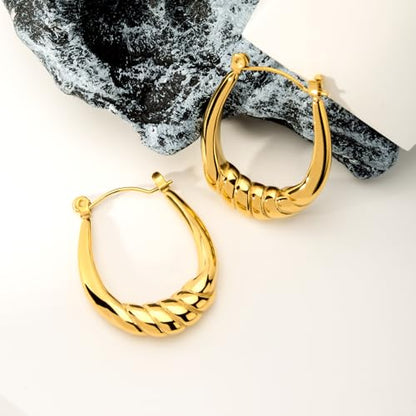 Hoop Earring for Women Hypoallergenic Stainless Steel Gold Hoop Dangle Earrings for Women 18K Gold Plated Stud Earring Chunky Twisted Hoop Gift for Women