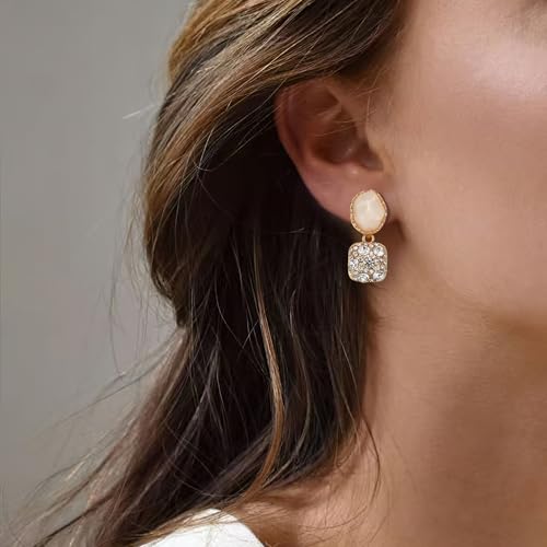 Gorgeous Shiny Rhinestones Square Irregular Stone Dangle Earrings for Women Bride Bridesmaid Party Prom Jewelry Accessories - style: Gold-Tone Clip