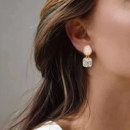 Gorgeous Shiny Rhinestones Square Irregular Stone Dangle Earrings for Women Bride Bridesmaid Party Prom Jewelry Accessories - style: Gold-Tone Clip