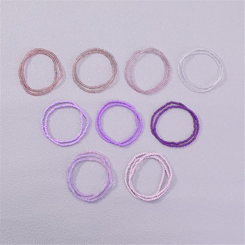 Boho Stackable Seed Beaded Bracelets for Women 18-20Pcs Colorful Handmade Multilayered Rice Bead Bracelet Set Summer Beach Bohemian Jewelry Gift - color: A-Purple