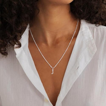 Initial Necklaces for Women - 14K Gold Silver Plated Letter Necklace Name Personalized Dainty Fashion Chain Non Tarnish Single Cute Pendant Necklace Charm Jewelry Gift for Women Her - color: Silver, style: J