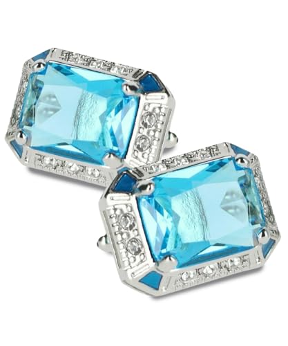 Big Rectangular Colored Crystal Cuff Links for Men – Tuxedo Suit Accessories, Cufflinks for Men - style: Turquoise/Silver
