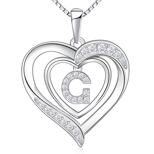 RIVIKO Heart Initial Necklace for Women, 925 Sterling Silver Letter Pendant,Personalized Charm Alphabet Jewelry Valentines Mother's Day Anniversary Christmas Birthday Gifts for Women Her Mom Wife - color: Letter-G