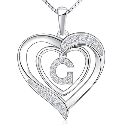 RIVIKO Heart Initial Necklace for Women, 925 Sterling Silver Letter Pendant,Personalized Charm Alphabet Jewelry Valentines Mother's Day Anniversary Christmas Birthday Gifts for Women Her Mom Wife - color: Letter-G