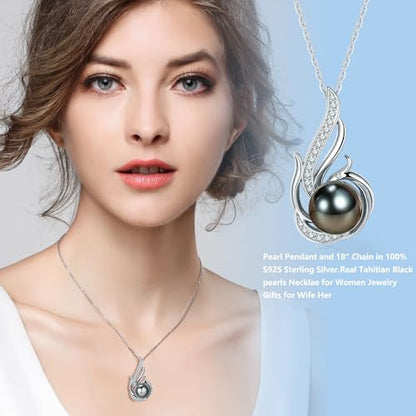 NONNYL Necklace Gifts for Women-Mothers Day Gift for Mom Her Wife Coules Girlfriend-Gifts for Wife Women Wedding Birthday Anniversary Jewelry, Christmas Day Valentine's Gift, Pearl Necklaces - color: Tahitian Black Pearl Necklace