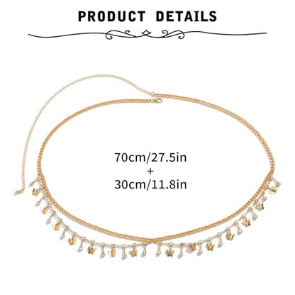 Gold Chain Belt - Fashion Waist Chain Belt with Moon, Butterfly Rhinestone & Layered Design - color: E2-Layered rhinestone butterfly-gold