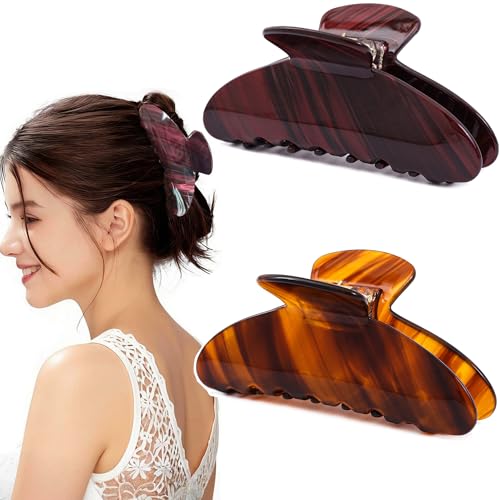 2 Pack Acetate Hair Claw Clips for Women 4 Inch Large Claw Hair Clips for Thin to Thick Hair - color: Burgundy+Brown
