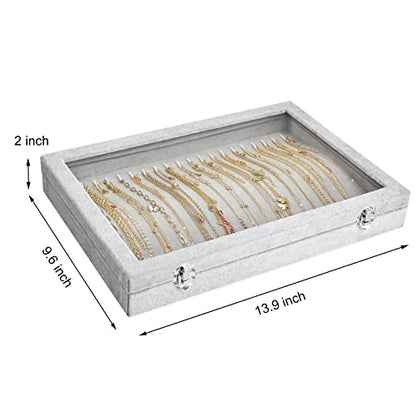 Siveit Necklace Organizer Box Premium 20 Hooks Necklace Display Jewelry Tray with Transparent Lid Jewelry Necklace Display Box for Necklace Pendants Suitable for Women and Girls (Grey) - color: Grey