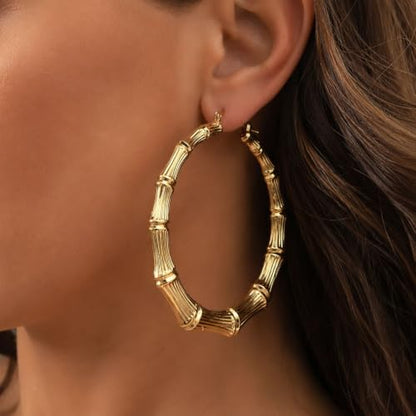 Big Chunky Gold Hoop Earrings for Women Beaded Large Statement Earrings Lightweight Fashion Jewelry Daily Wear Party Gift - color: C1:GOLD