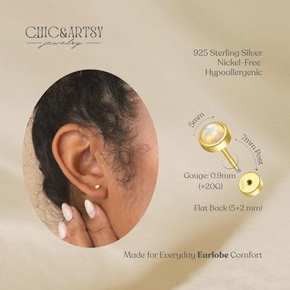 CHIC & ARTSY 18K Gold Plated Solid 925 Sterling Silver Flat Back Earrings for Women Multiple Piercings Screw Back Earrings Cartilage Hypoallergenic Jewelry - style: 925 Silver Flat Back #03