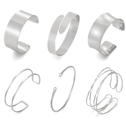 BROCC 6PCS Arm Cuff Jewelry for Women Upper Arm Cuff Bangle | Open Wide Bangle, Irregular Minimalist, Adjustable, Coil Armband Set - color: B