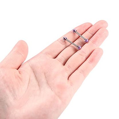 GAGABODY G23 Titanium Pair 14G Nipple Rings Tongue Jewelry Bridge Piercing | Internal Threaded Used in Nipple,Tongue,Bridge 14G Length from 12mm to 18mm Lightweight Daily Wear for Unisex Sensitive Skin - color: STYLE1A-Silver+Bullet Purple Opal, size: 14G