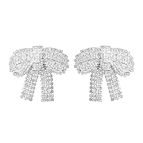 Rhinestone Earrings Dangling for Women Sparkly Silver Dangle Earrings Girls Long Chandelier Earrings Tassel Lightweight Ear Studs Cubic Zirconia (KE001S-W) - color: Bow BXE013S
