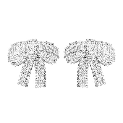 Rhinestone Earrings Dangling for Women Sparkly Silver Dangle Earrings Girls Long Chandelier Earrings Tassel Lightweight Ear Studs Cubic Zirconia (KE001S-W) - color: Bow BXE013S