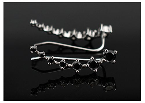 CZ Stud Earrings 925 Sterling Silver 18K Gold Plated Round Cubic Zirconia Hypoallergenic Set - color: Black