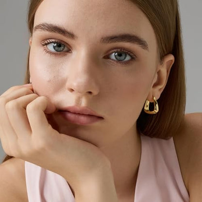 FRUMOS 18K Gold Plated Chunky Hoop Earrings for Women Fashion Thick Gold Hoops Set Jewelry for Birthday Christmas Gifts - color: Chunky Hoop Earrings