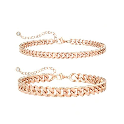 Ankle Bracelets for Women Waterproof 14K Gold/Silver Plated Chain Anklets | Trendy Gold Anklets,Layered 14K Gold Plated Stackable Chunky Cuban Link Chain Anklet Bracelet Set,Summer Beach Jewelry Gift - color: 2 cuban-rs