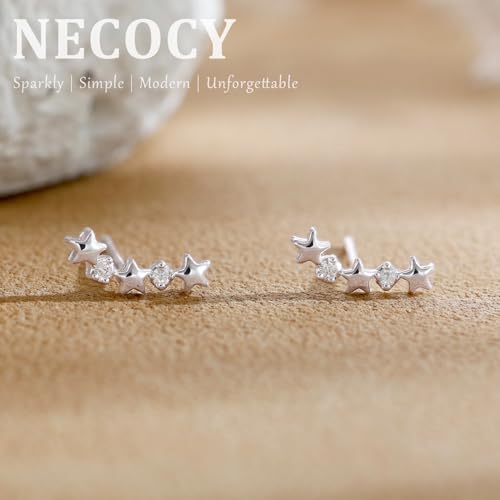 Star 14K Gold Plated Ear Cuff Earrings for Women Non Piercing, Dainty Silver Plated Clip on Cartilage Ear Cuff Non Pierced Trendy CZ Northstar Starburst Sparkling Climber Clawer Earring Jewelry - style: Northstar Stud 2-Silver
