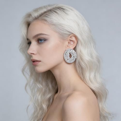 Rhinestone Earrings Dangling for Women Sparkly Silver Dangle Earrings Girls Long Chandelier Earrings Tassel Lightweight Ear Studs Cubic Zirconia (KE001S-W) - color: CZ Oval YXE065S