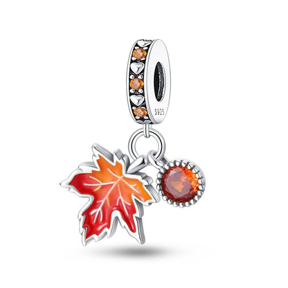 Pandach 925 Sterling Silver Charms for Bracelet&Necklace Dangle Pendant Bead with 5A Cubic Zirconia Stones,Jewelry Beads Gifts for Women - style: Maple Leaf Two Piece Charms