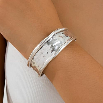 Silver Bracelets for Women Irregular Hammered Cuff Adjustable Open Cuff - color: A-chunky gold bracelets