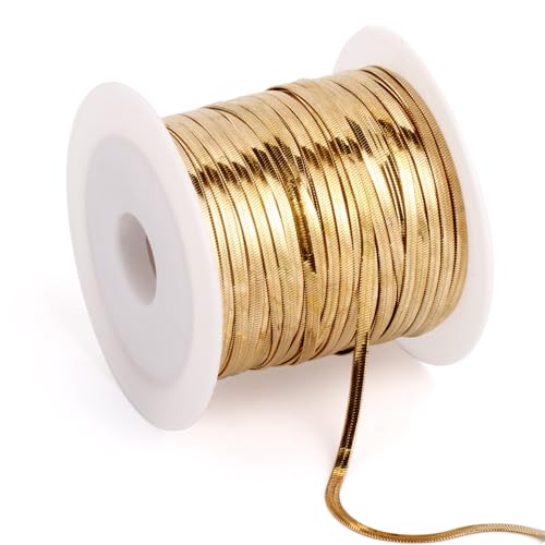 33FT 2mm Stainless Steel Gold Snake Chains Roll Bulk for Jewelry Making | 18K Gold PVD Plated 304 Stainless Steel Flat Snake Chains Roll Spool for DIY Craft - color: 2.0mm Gold Flat Snake Chains