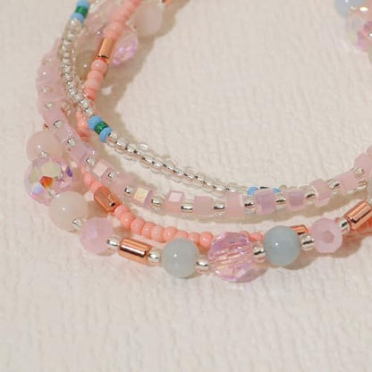 Boho Braided Beaded Ankle Bracelets Handmade Adjustable Beach Wrap Bracelet Draw String Anklets Bracelets Gifts for Women - color: Pink