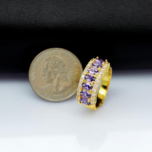 Uloveido Beautiful Women's 7 Stones Wedding Band Oval Cubic Zirconia Engagement Anniversary Rings J501 - color: Gold-Purple
