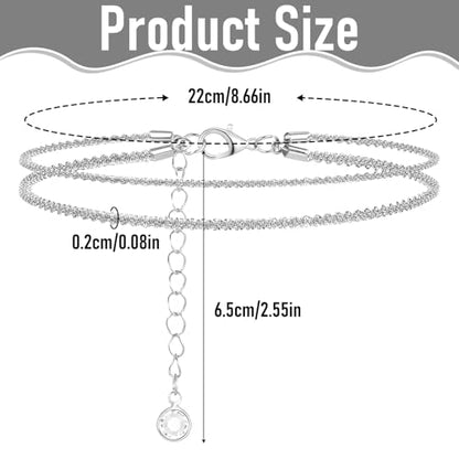 Nogeqi Ankle Bracelets for Women Silver Bracelet Summer Jewelry, Adjustable Non Tarnish Anklet Bracelets Dainty Layered Womens Anklets Waterproof Stackable Glitter Beach Jewelry Trendy Gift