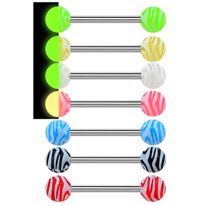 7PCS Tongue Piercing Jewelry 14G 316L Stainless Steel Tongue Rings Glow in The Dark Tongue Barbell Candy Color Tongue Bar