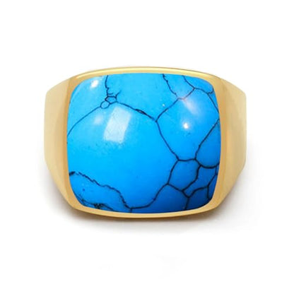 Square Cut Tiger Eye/Black Onyx/Turquoise/Lapis/Moss Agate Rings for Men 925 Sterling Silver 10K 14K 18K Gold Signet Rings for Men - style: Turquoise
