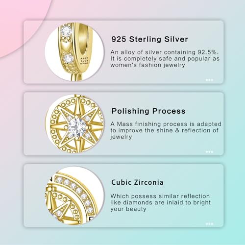 LUXILLA Charms for Bracelets & Necklace 925 Sterling Silver Charms Elephant Happy Birthday Charm Fit for Valentine's Day Mother's Day Jewelry Gift for Women - color: Compass Dangle Charm