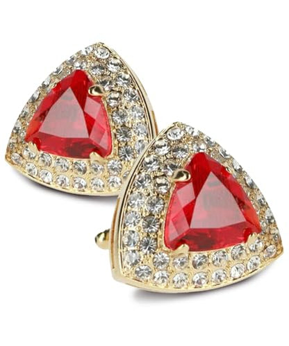 Triangular Crystal Diamond Set Cuff Links for Men – Tuxedo Suit Accessories, Cufflinks for Men - style: Red/Gold
