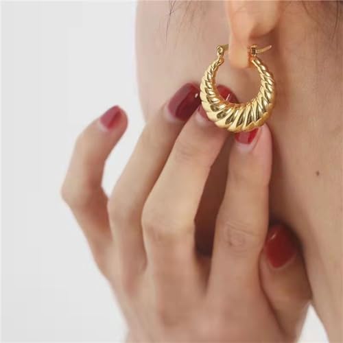 Croissant Earrings for Women Twisted Round Hoop Earrings Elegant Small Hoop Earrings 14K Gold Plated Croissant Stud Earrings Chunky Gold Earrings Jewelry Gifts