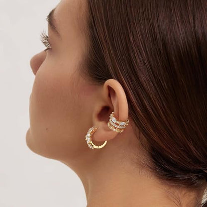 Ear Cuffs Non Piercing for Women 14K Gold Plated Ear Cuff Earrings Colorful Cubic Zirconia Paved Trendy Cartilage Earring Jewelry | Single - color: White, Gold