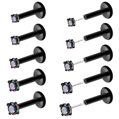 20G 18G 16G Push in Threadless Nose Stud Rings for Women Men Surgical Steel Tragus Earrings Flat Back Nose Studs CZ Cartilage Earrings 6mm 8mm Labret Studs Monroe Lip Piercing Jewelry - color: 2/ 3/ 4/ 5/ 6mm RQ CZ/ 6mm Bar/ Black/ 10Pcs, size: 16G