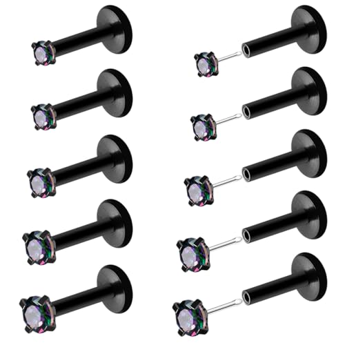 20G 18G 16G Push in Threadless Nose Stud Rings for Women Men Surgical Steel Tragus Earrings Flat Back Nose Studs CZ Cartilage Earrings 6mm 8mm Labret Studs Monroe Lip Piercing Jewelry - color: 2/ 3/ 4/ 5/ 6mm RQ CZ/ 6mm Bar/ Black/ 10Pcs, size: 20G