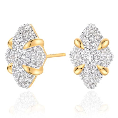 MEVECCO Pave Cubic Zirconia Stud Earrings for Women, 18K Gold Plated Brass | Pave CZ Fronts, Curved Gold Plated Edge Accents, Soft Motifs and Clean Geometric Styles - style: rhombus