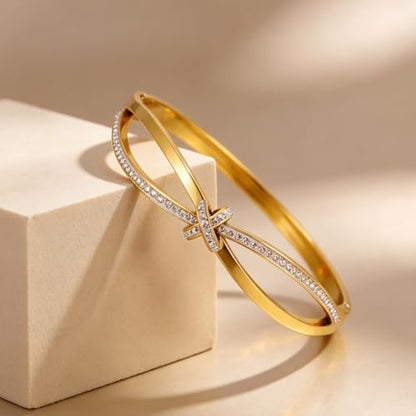 hotoo Gold Plated Bangle Bracelet for Women - style: Twisted Crystal Knot