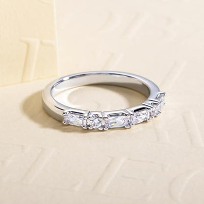 Cubic Zirconia Half Eternity Wedding Band Rings Round/Oval/Cushion Cut 5/6 Stones 5A Grade D Color CZ Stacking Band Engagement Promise Rings for Women - style: Raound & Cushion