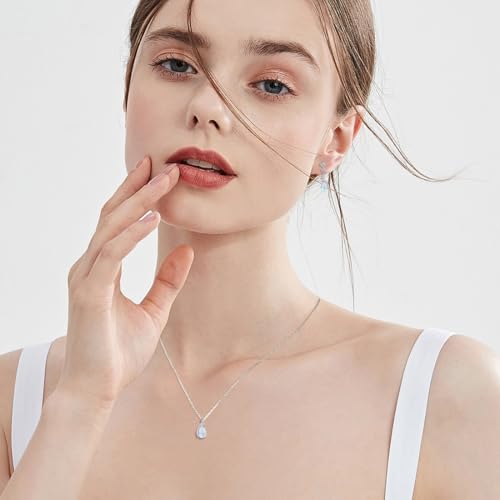 immobird 925 Sterling Silver Infinity Birthstone Jewelry Set Teardrop | Birthstone Necklace and Earring Set, Small Pear-shape Pendant, Drop Earring, Timeless Gift for Her, Daily Wear, Nice Gift Box - color: 06-Jun.