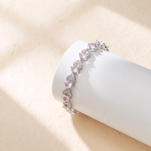 Crysdue Marquise Teardrop Cubic Zirconia Wedding Bridal & Prom Tennis Bracelets for Brides Bridesmaids, Silver/Gold/Rose Gold Plated Bracelet Gifts for Women - style: O_Pink 7.1-8.2 Inch