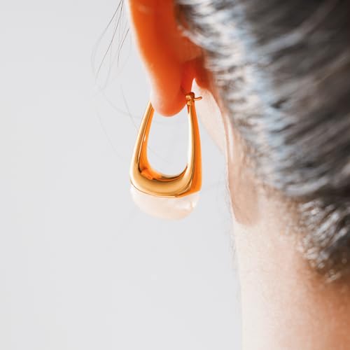 Acrylic Gold Hoop Earrings Chunky Statement Dangle Drop Huggie Earring Colorful Resin Jewelry for Women - color: White
