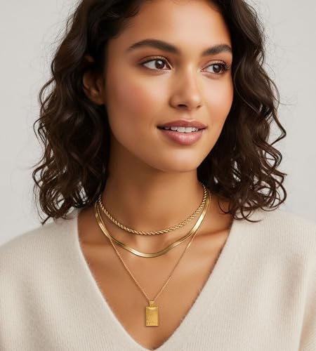 YEEZII Layered Gold Necklaces for Women Trendy, 3 Pcs 14K Gold Plated Choker Paperclip Box Chain Necklace, Stackable Women's Gold Pendant Necklaces Jewelry Set - color: Gold-3 pcs-Geometric Pendant
