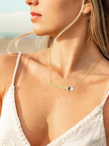 GoldChic JEWELRY Name Necklace Personalized for Men, Womens Custom Name Plate Chain, Stainless Steel Customized Old English Nameplate Choker with Curb Chains Custom, 16 inches to 30 inches - color: Photo & Rolo Chain 1.8 mm -Gold