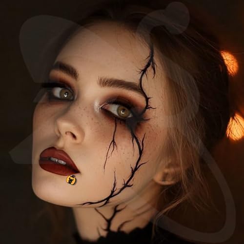 ZS 9Pcs 16G Halloween Labret Lip Rings Internally Threaded Piercing Jewelry | Bat Ghost Skull Monroe Medusa Piercing Jewelry Flat Back Conch Tragus Earrings for Women Men - color: SetB:Black, size: L:8mm