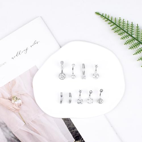 LEE&RO Gold Belly Button Ring for Women - Surgical Steel Navel Piercing Jewelry 14G - color: Silver