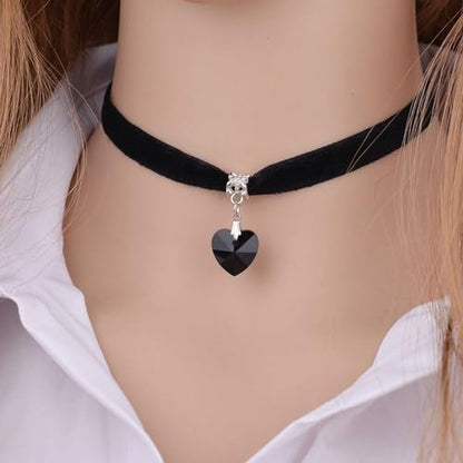 Fesciory Black Necklaces for Women, Adjustable Layered Velvet Leather Lace Collar Necklace, Goth Jewelry Gifts. - color: black